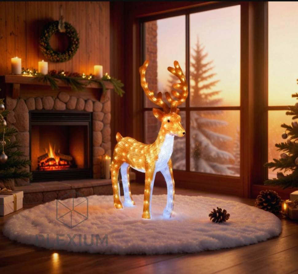 Акриловая святящаяся фигура, "ОЛЕНЬ ГАРЕТ", 160 холодных белых LED-огней, 110 см, декор, уличный, Winter Deco