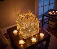 Светящийся подарок - гифтбокс &quot;ВОЛШЕБНАЯ КОРОБКА&quot;, акриловые нити, 40 тёплых белых LED-огней, 40 см, батарейки, декор, уличный, Winter Deco