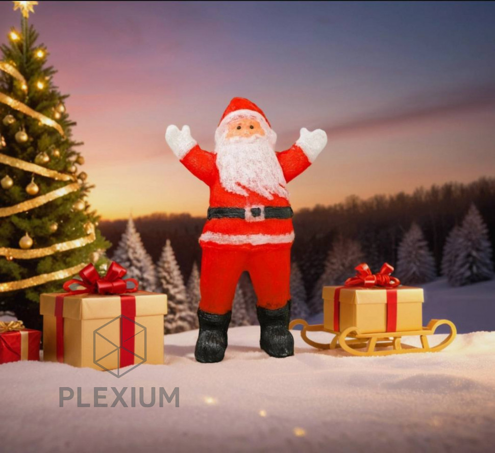 Акриловая святящаяся фигура, "ДЕД МОРОЗ С СЮРПРИЗОМ", 300 холодных белых LED-огней, 120 см, декор, уличный, Winter Deco