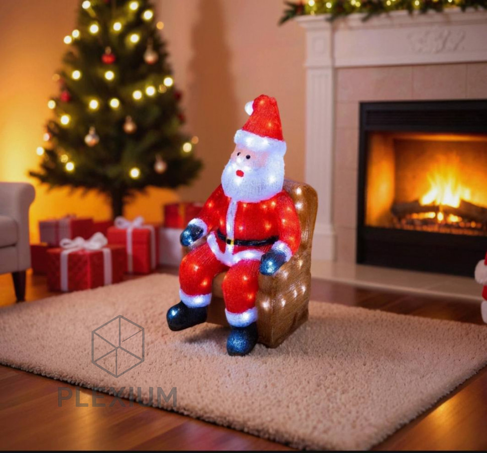 Акриловая святящаяся фигура, "САНТА В КРЕСЛЕ", 300 холодных белых LED-огней, 120 см, декор, уличный, Kaemingk (Lumineo)