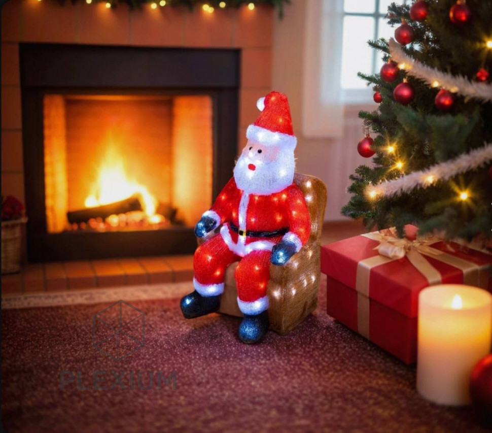 Акриловая святящаяся фигура, "САНТА В КРЕСЛЕ", 300 холодных белых LED-огней, 120 см, декор, уличный, Kaemingk (Lumineo)