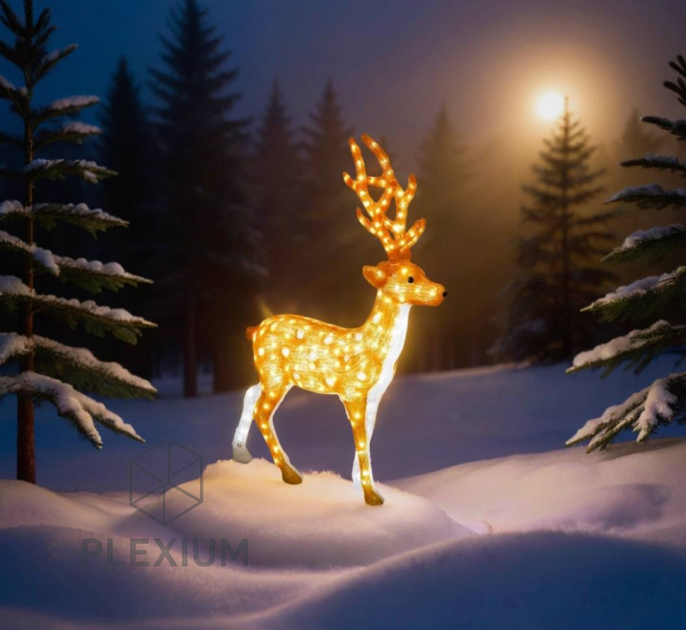 Акриловая святащяся фигура "ОЛЕНЬ АЛЬВАР", 200 тёплых белых LED-огней, 118 см, декор, уличный, Kaemingk (Lumineo)
